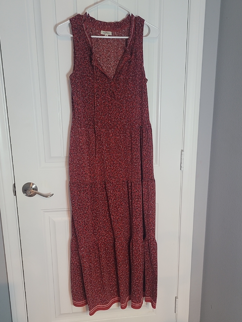 Max Studio Red Floral Sleeveless Ruffle V-Neck Maxi Dress